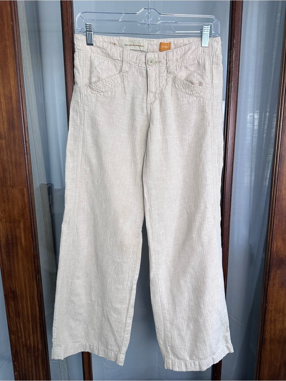 Pilcro & the letterpress Anthropologie wide leg pant Off White Linen Cotton Sz 2